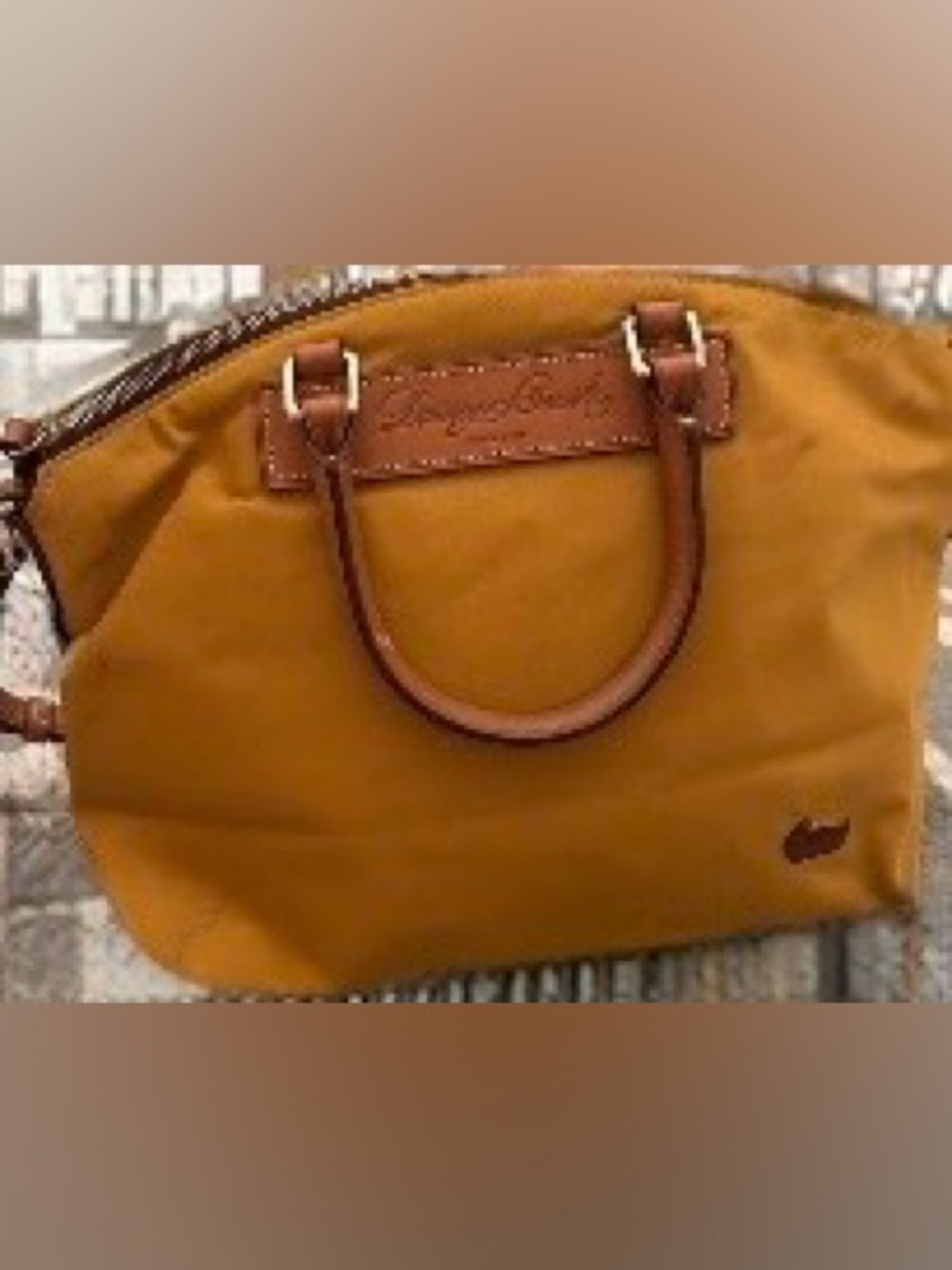 Genuine Dooney & Bourke Mustard Satchel with Brown Leather Trim